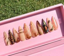 Load image into Gallery viewer, Handmade Long Stiletto Nude & Brown Stud Nails