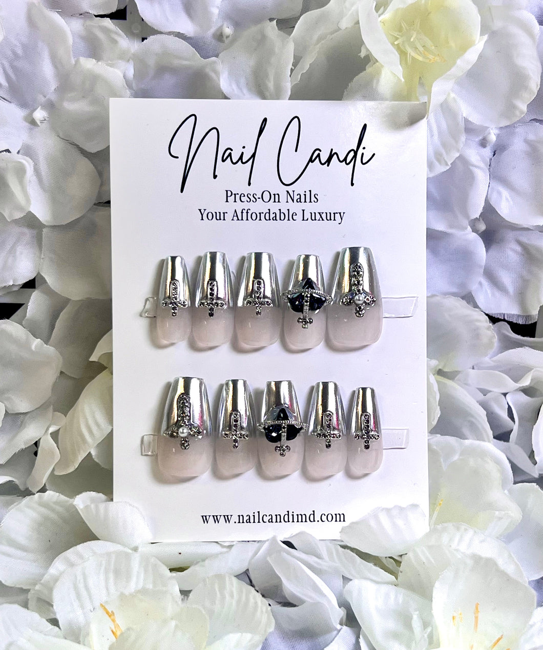Handmade Silver Chrome French Nails