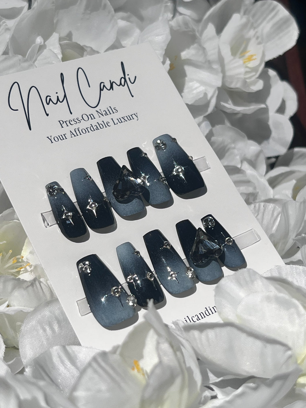 Handmade Blue Black Ombre Charm Nails