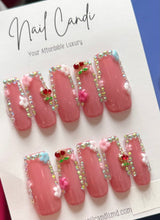 Load image into Gallery viewer, Handmade Long Square Pastel Flower Cherry Nails