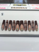Load image into Gallery viewer, Handmade 1037 | Long Brown Glitter Plaid Nails