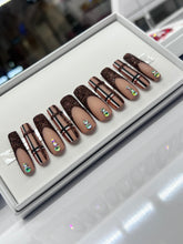 Load image into Gallery viewer, Handmade 1037 | Long Brown Glitter Plaid Nails