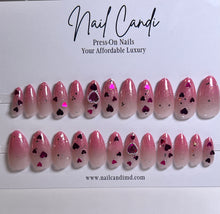 Load image into Gallery viewer, Affection | Medium Almond Pink Heart Nails
