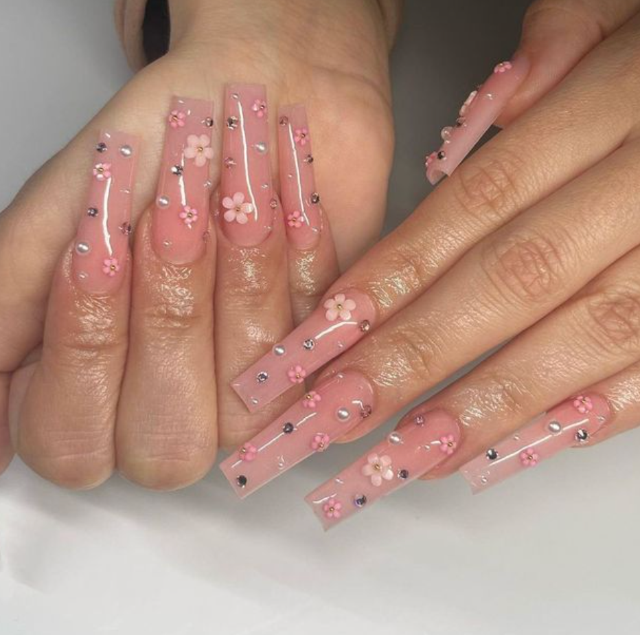 square pink nails