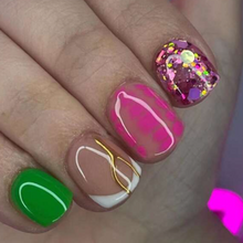 Load image into Gallery viewer, Deena | Extra Short Green Pink Gold Nails
