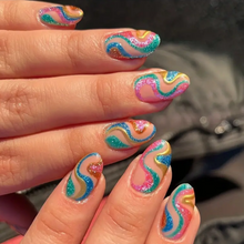 Load image into Gallery viewer, Nude glitter swirl nails short almond nails

