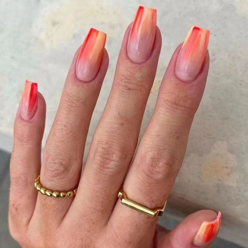Inferno | Bright Orange Yellow Ombre French Nails