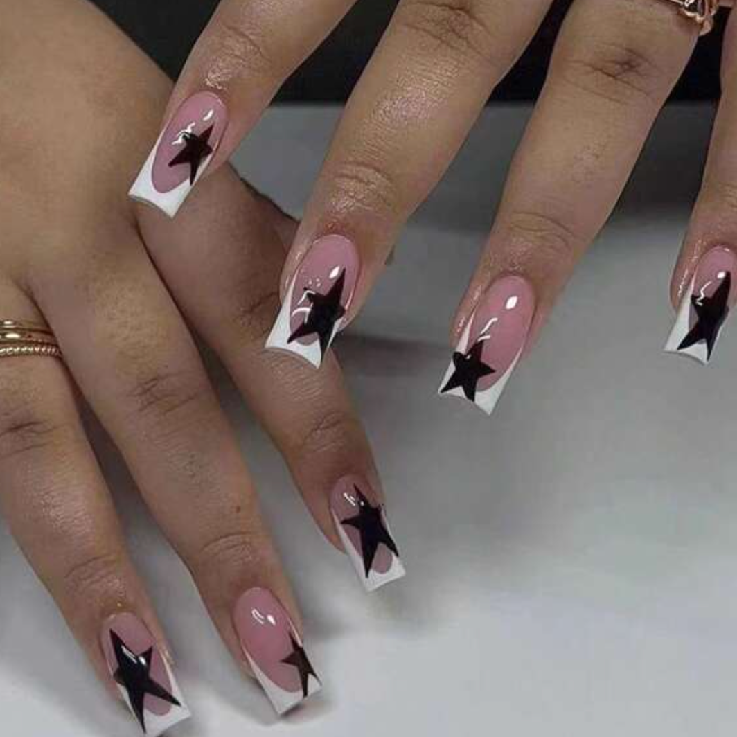 Jayla Long Square Black Star Nails