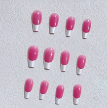 Load image into Gallery viewer, Princess Mani | Long Deep Pink Silver French Nails

