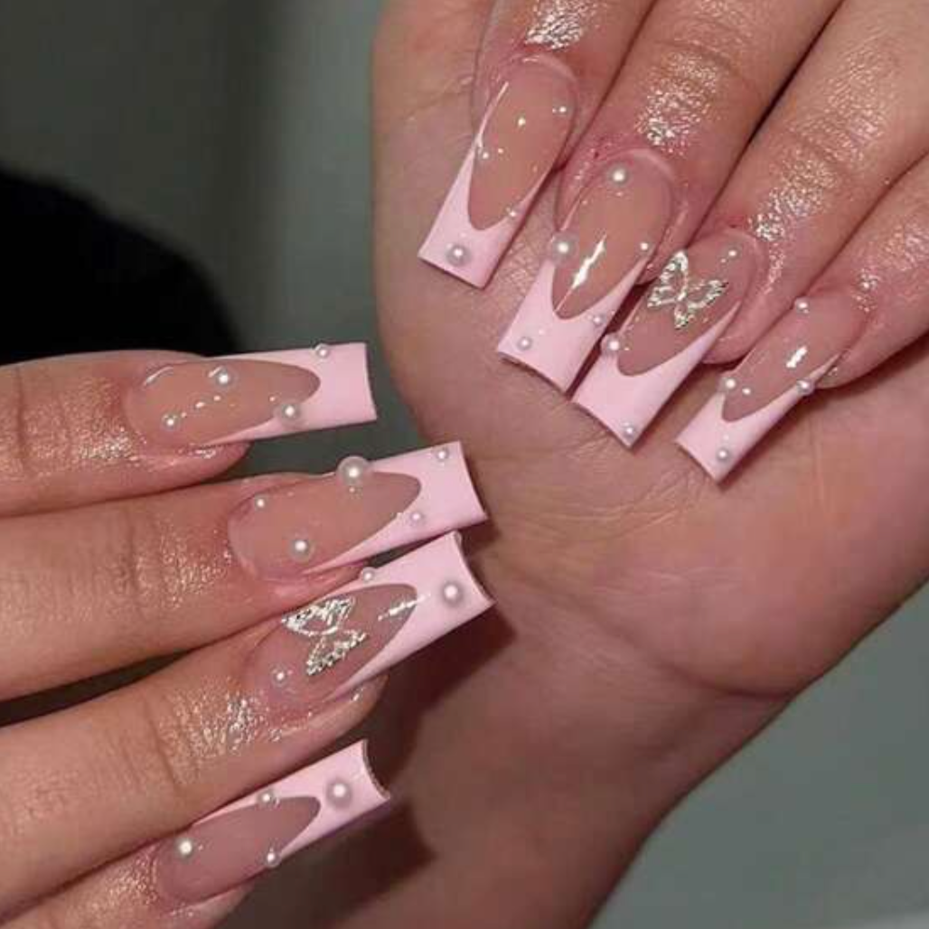 pink nails french tip