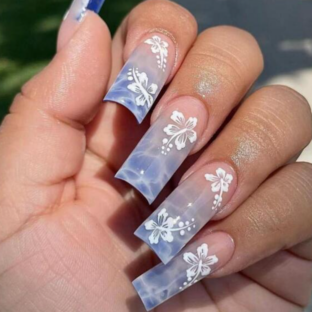 Bali | Extra Long Blue Flower Nails
