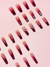 Load image into Gallery viewer, Sensual | Long Coffin Burgundy Water Drop Charm Nails
