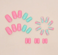 Load image into Gallery viewer, Sorbet | Medium Square Aqua &amp; Coral Swirl Accent Nails
