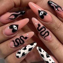 Load image into Gallery viewer, INSTANT FULL SET FAKE NAILS, SNAKE COW DESIGN NAILS
