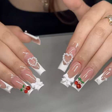 Load image into Gallery viewer, Wild Cherry | XL White French Cherry Charm Nails
