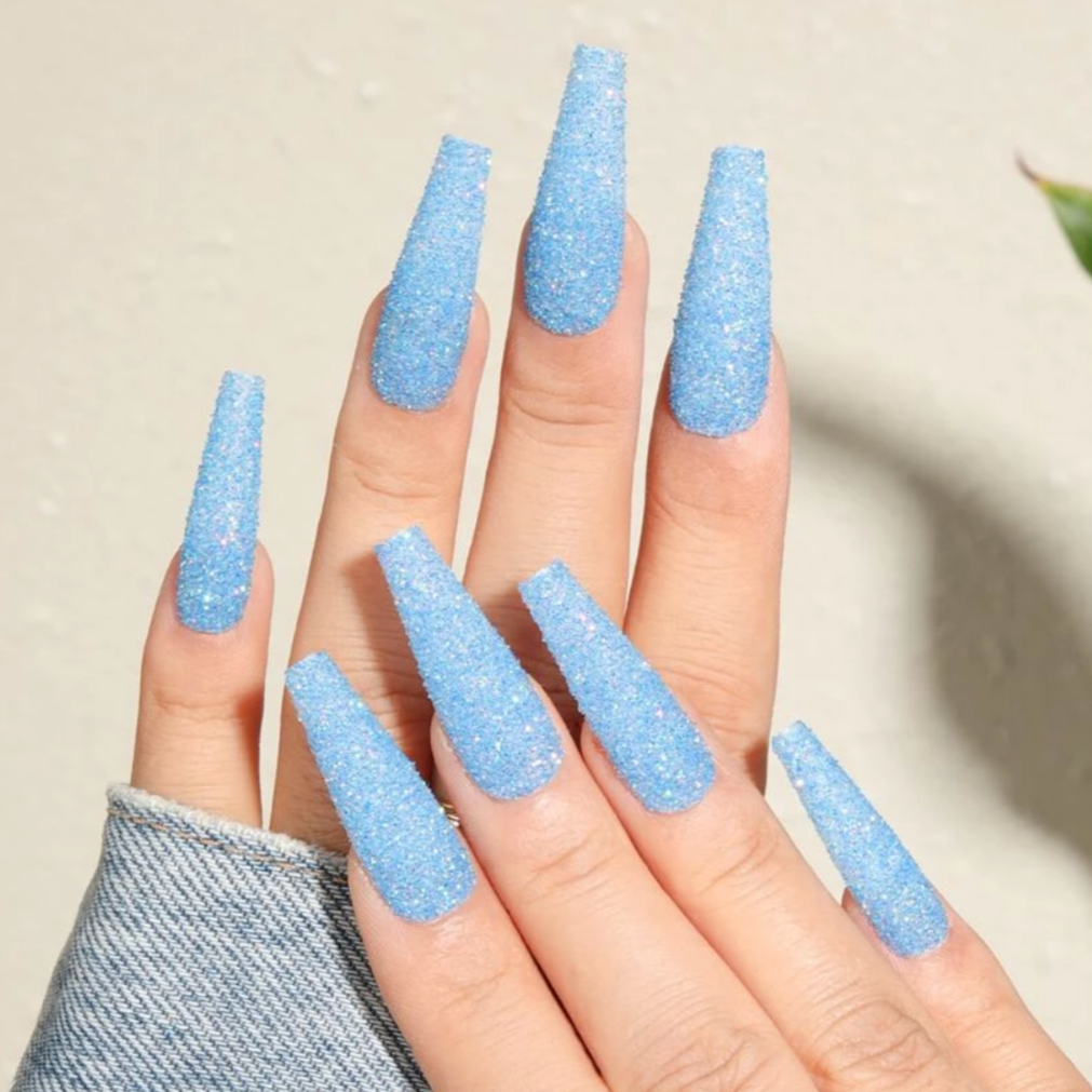 baby blue nails with glitter  Blue glitter nails, Blue acrylic nails, Baby  blue nails with glitter