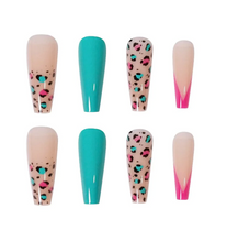 Load image into Gallery viewer, Teal Pink Leopard Press On Nails
