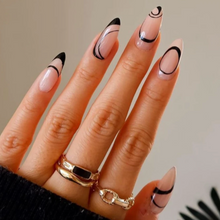 Load image into Gallery viewer, Vendetta | Almond Nude Black Swirl Nails