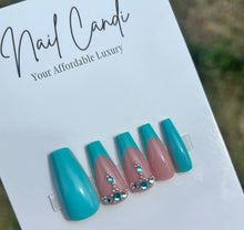 Load image into Gallery viewer, Cori | Teal French Crystal Accent Nails
