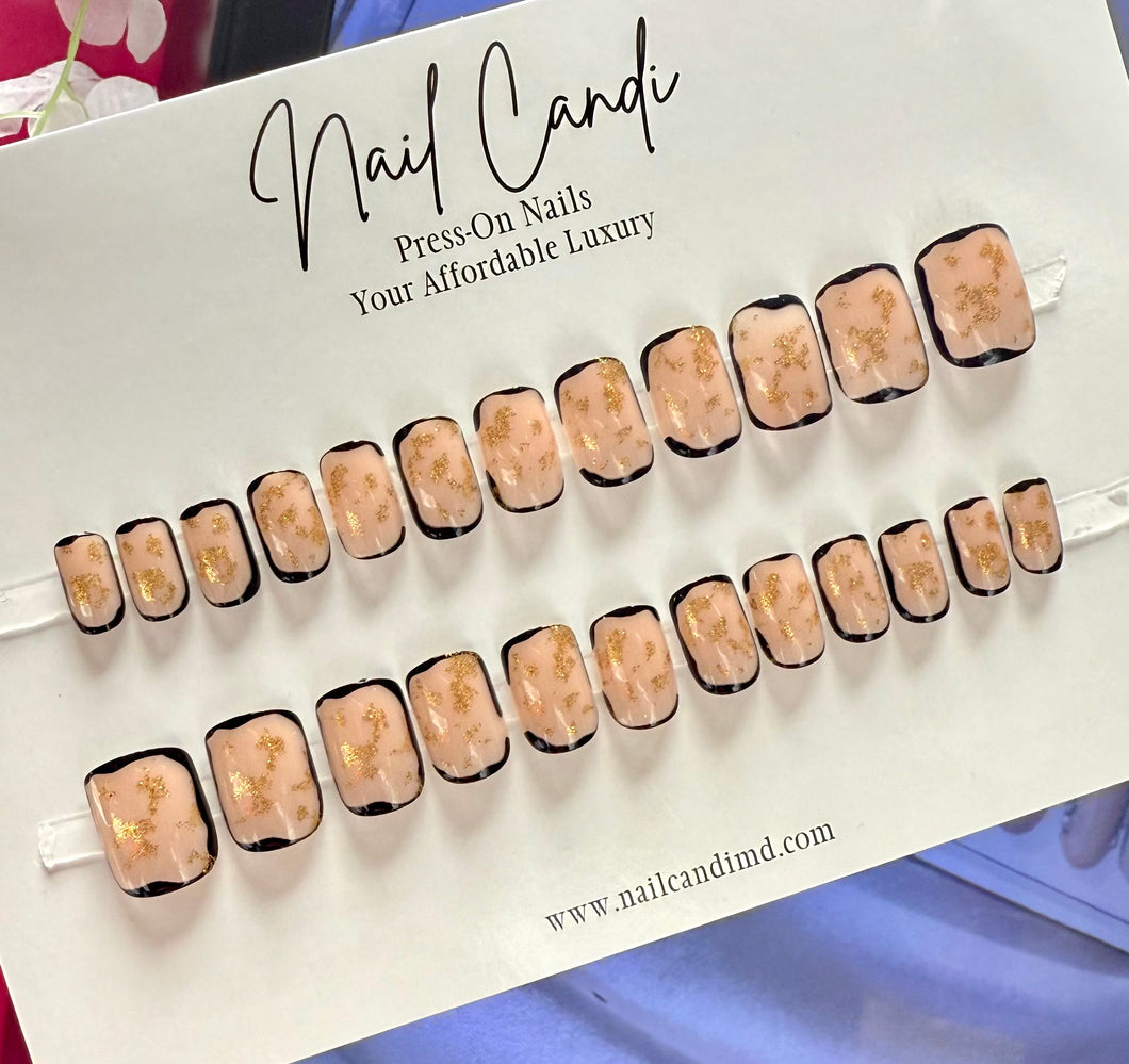Smoke | Short Gold Flake Black Outline Nails