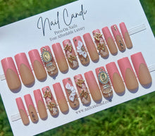 Load image into Gallery viewer, Cosette | Long Pink French Gold Charm Nails
