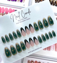 Load image into Gallery viewer, Starlight | Medium Almond Green Gold Nails
