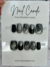 Load image into Gallery viewer, Handmade Short Black &amp; Silver Chrome Nails
