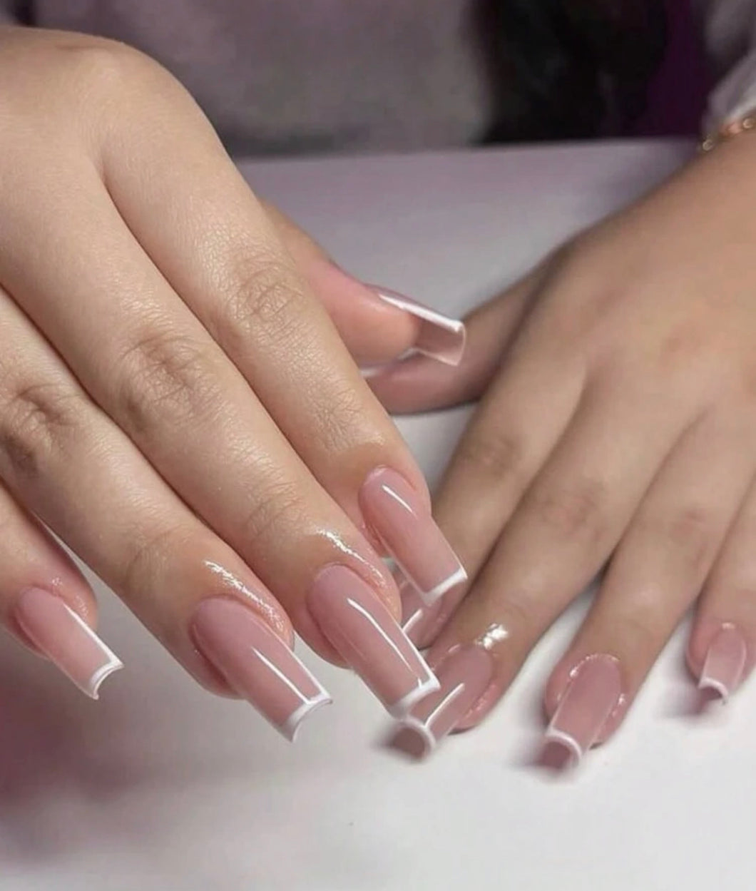 Posh | Long Coffin White Outline Nails