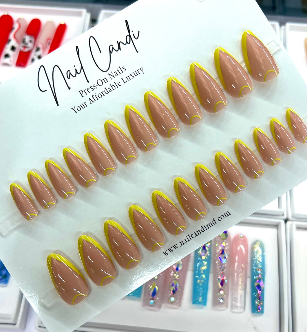 Rumi | Medium Almond Neon Yellow Abstract Nails