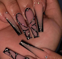 Load image into Gallery viewer, Pupa | Long Coffin Black Butterfly Nails

