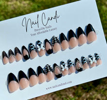 Load image into Gallery viewer, Shonda | Medium Almond Black French Stud Nails
