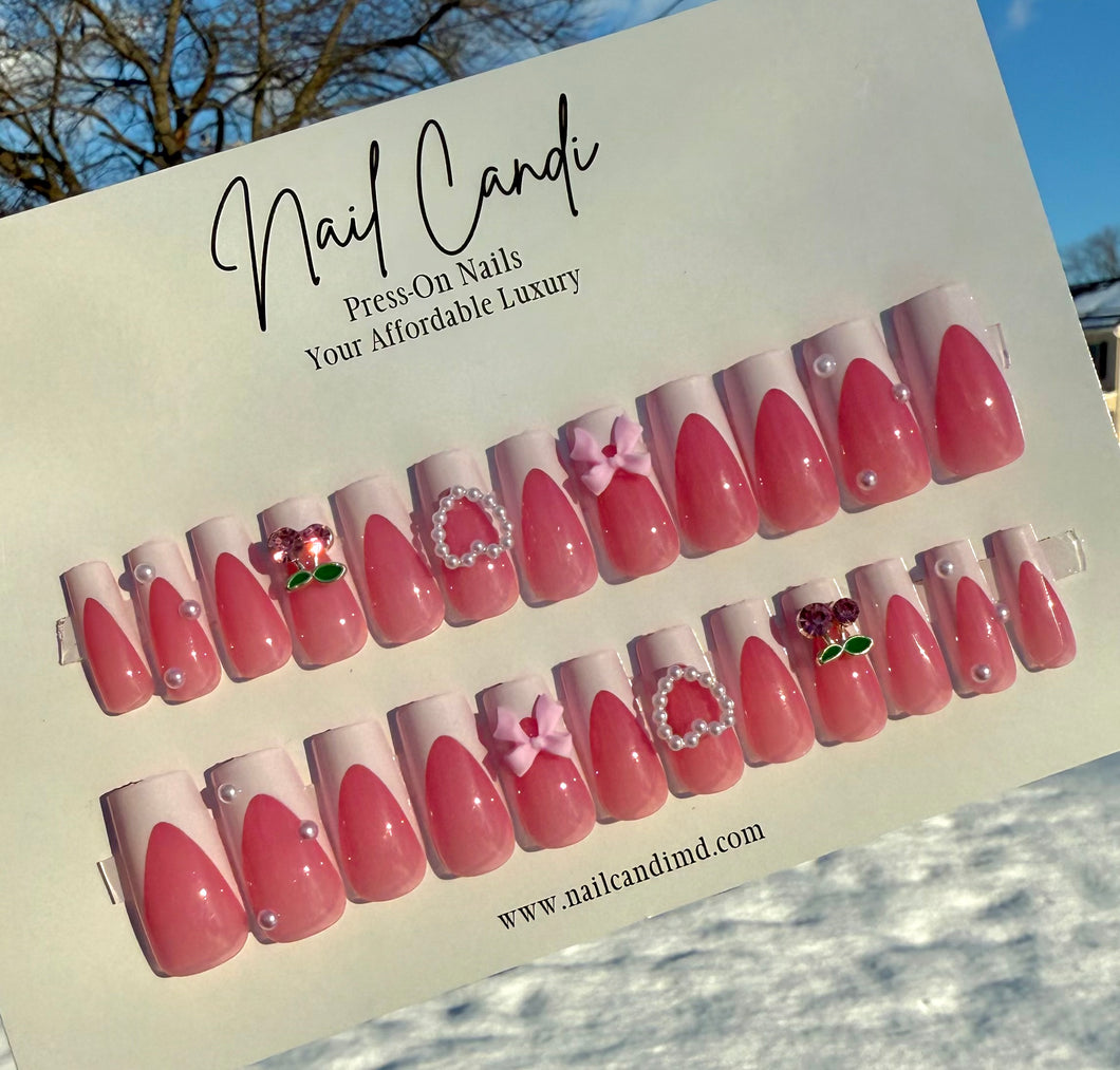 Little Miss | Deep Pink Base French Nails