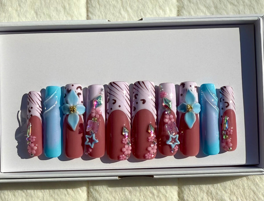 Handmade 1045| XL Pastel 3D Flower Nails