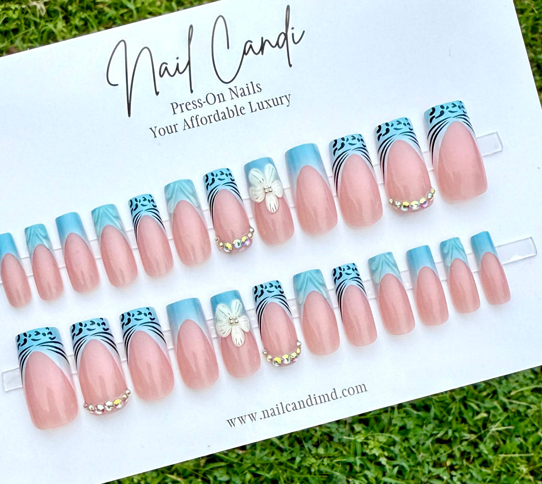 Aston | Long Square Blue & Black Nails