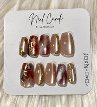 Load image into Gallery viewer, Semi-Handmade Medium Nude Cateye Rose Accent Nails
