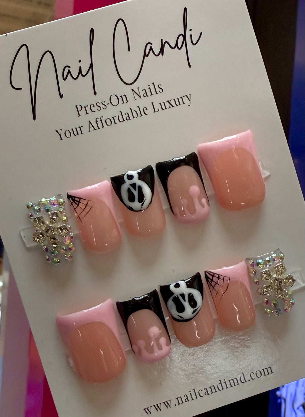 Handmade Pink & Black Ghostface Short Duck Nails