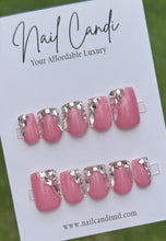 Load image into Gallery viewer, Handmade Short Solid Pink Crystal Accent Nails
