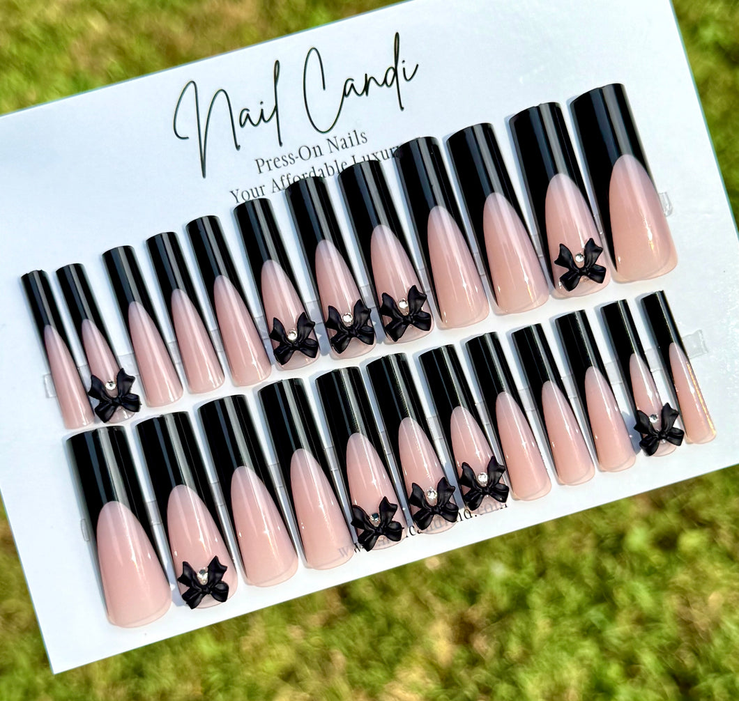 Brick | Extra Long Black French & Bow Nails