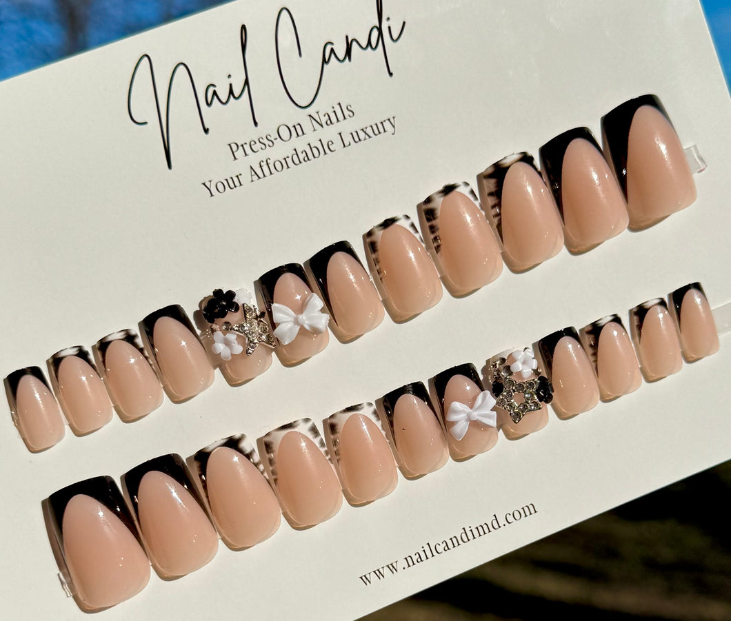 Holly | Short Black & White Coquette  Nails