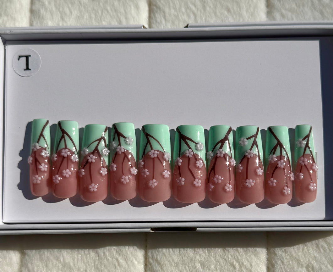 Handmade 1049| XL Cherry Blossom Nails