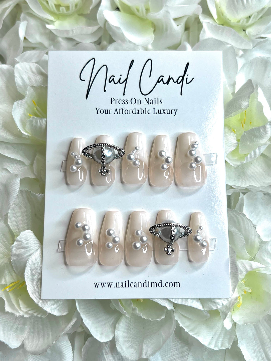 Handmade Cream French Pearl Nails