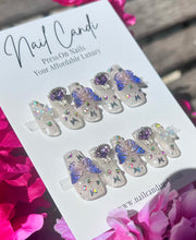 Load image into Gallery viewer, Handmade | Long Frost White Purple Butterfly Nails
