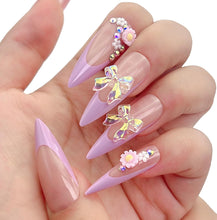Load image into Gallery viewer, Shandy | Long Stiletto Purple French Flower Nails
