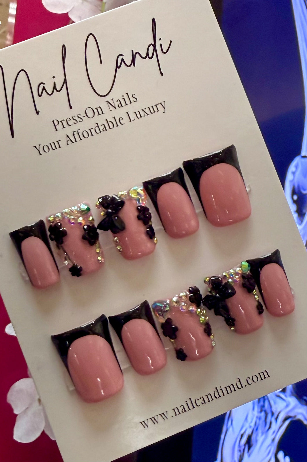 Handmade Short Duck Black French Nails