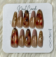 Load image into Gallery viewer, Semi-Handmade Long Gold &amp; Nude Shimmer Nails
