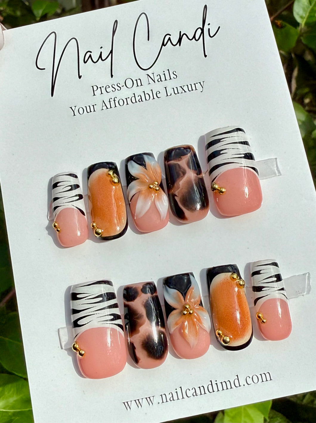 Handmade Medium Square Brown Tortie Accent Nails