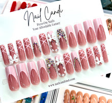 Load image into Gallery viewer, Roxie | Extra Long Pink French Rhinestone Nails
