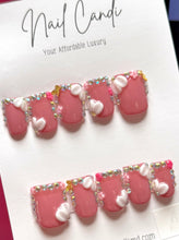 Load image into Gallery viewer, Handmade Short Square White Pink &amp; Gold Butterfly Nails
