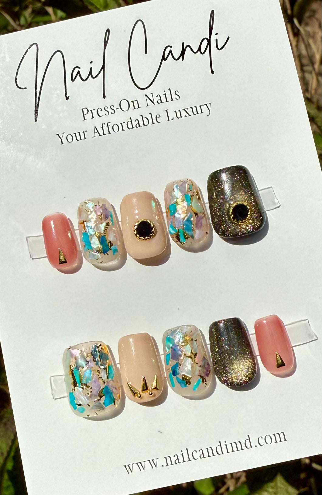 Handmade Short Square Colored Stone Nails