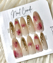 Load image into Gallery viewer, Semi-Handmade Long Pink Nude Gold Chrome Nails
